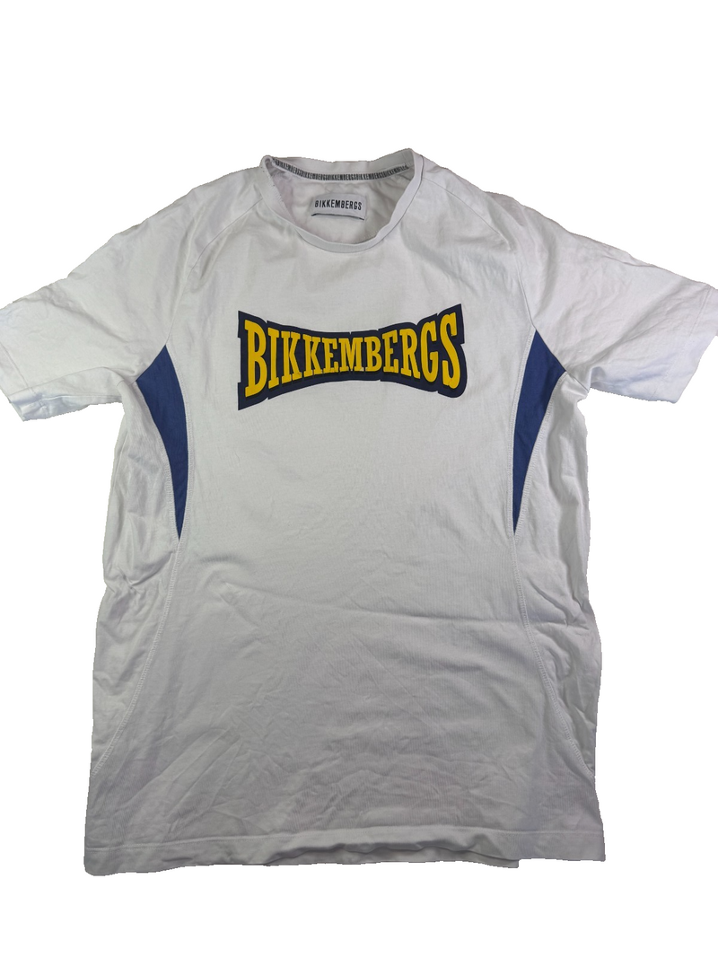 Bikkembergs T-Shirt White Big Logo Graphic Athletic Style Size L