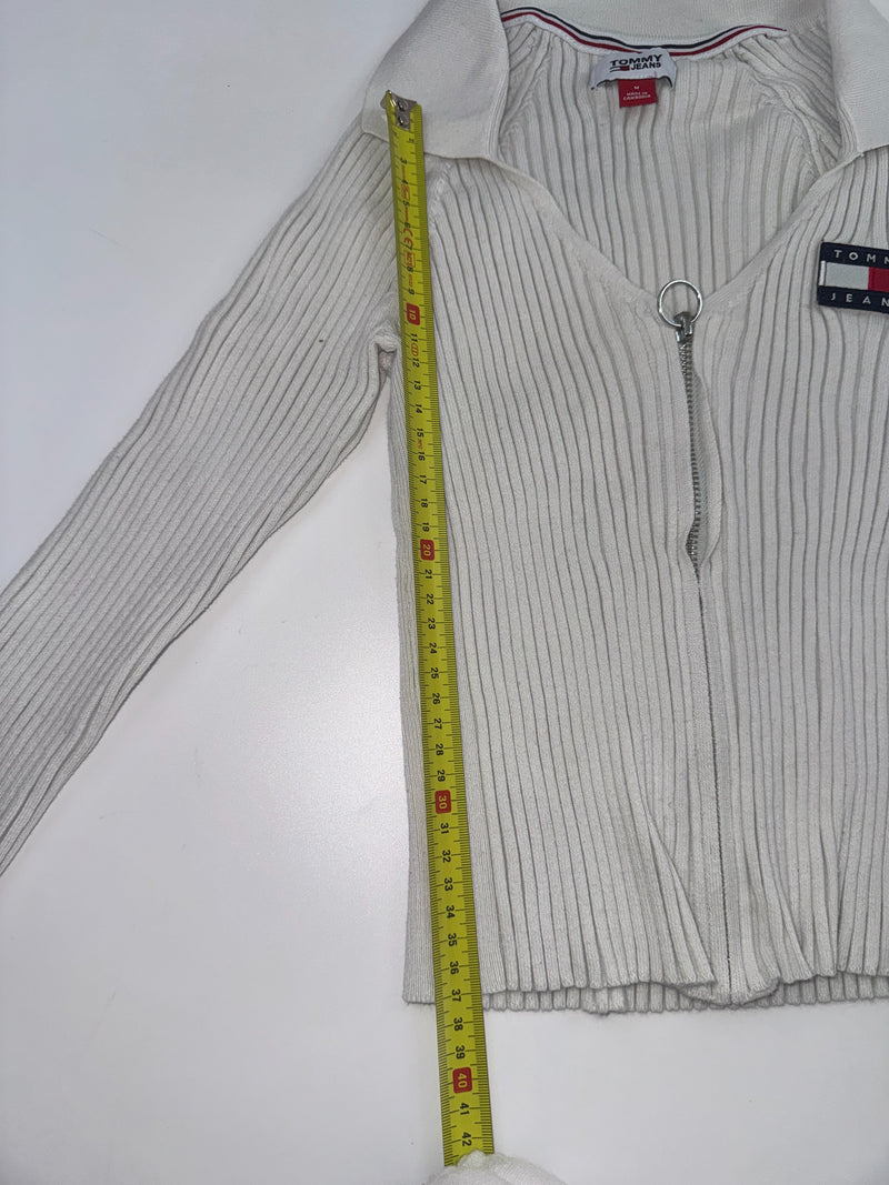Tommy Jeans Vintage Y2K Ribbed Zip Knit Top Size M White