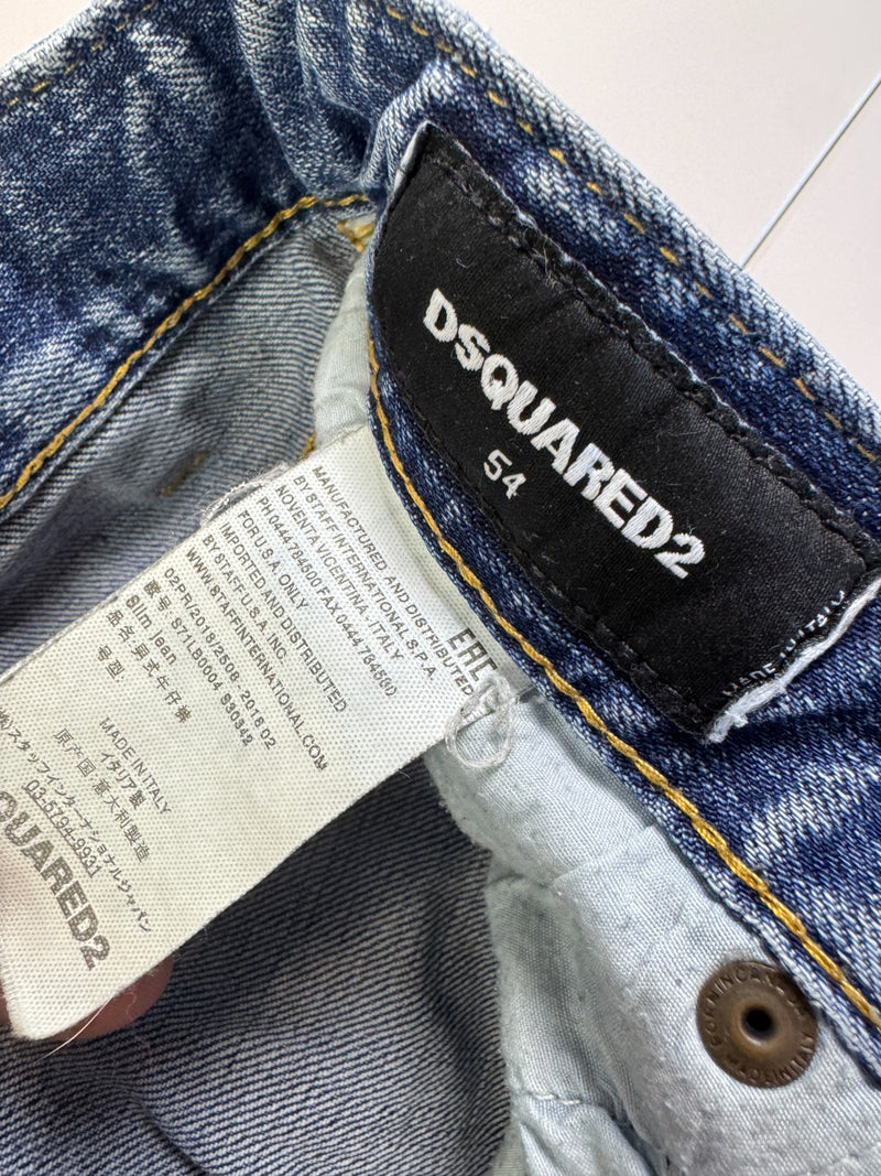 Dsquared2 Distressed Jeans Paint Splatter Biker Patch Y2K Blue Size 54