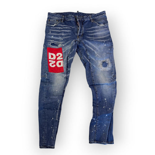 Dsquared2 Distressed Jeans Paint Splatter Y2K Slim Blue Size 54