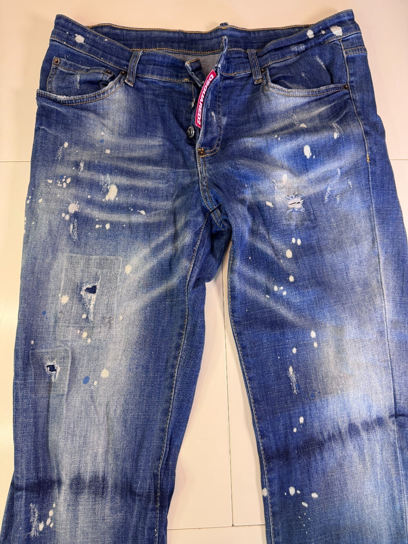 Dsquared2 Distressed Jeans Paint Splatter Y2K Slim Blue Size 50