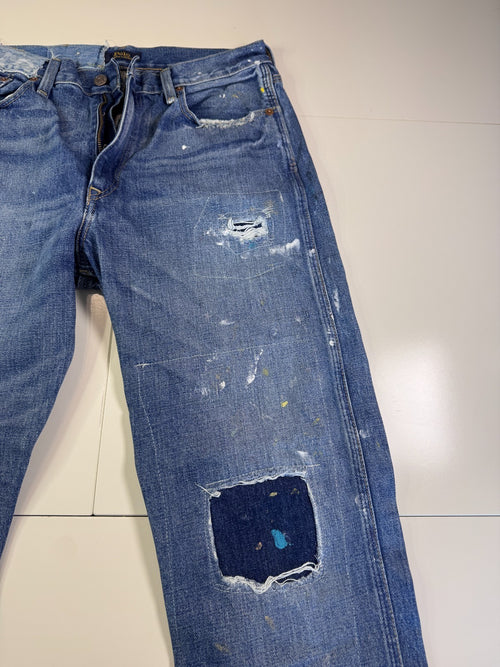 Polo Ralph Lauren Distressed Jeans Paint Splatter Repair Y2K Blue Size W34