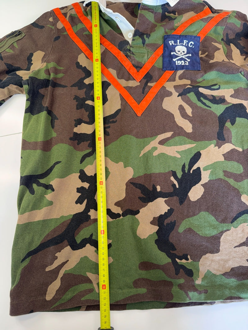 Men's Polo Ralph Lauren Sz L Rugby Polo Shirt Military Army Camo Skull Bone