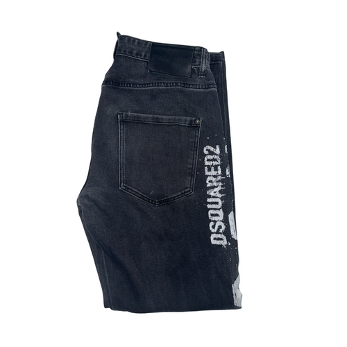 Dsquared2 Vintage Y2K Jeans Size 5A Black Graphic Print Straight Leg