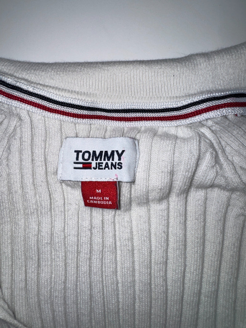 Tommy Jeans Vintage Y2K Ribbed Zip Knit Top Size M White