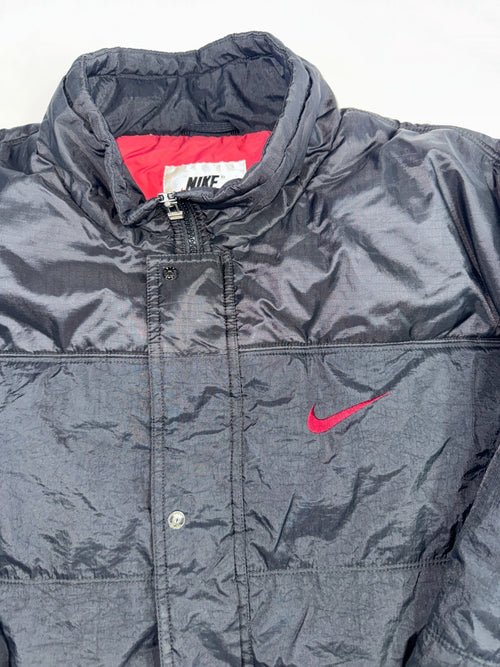 Nike Vintage Puffer Jacket Black Red Logo Y2K Size L