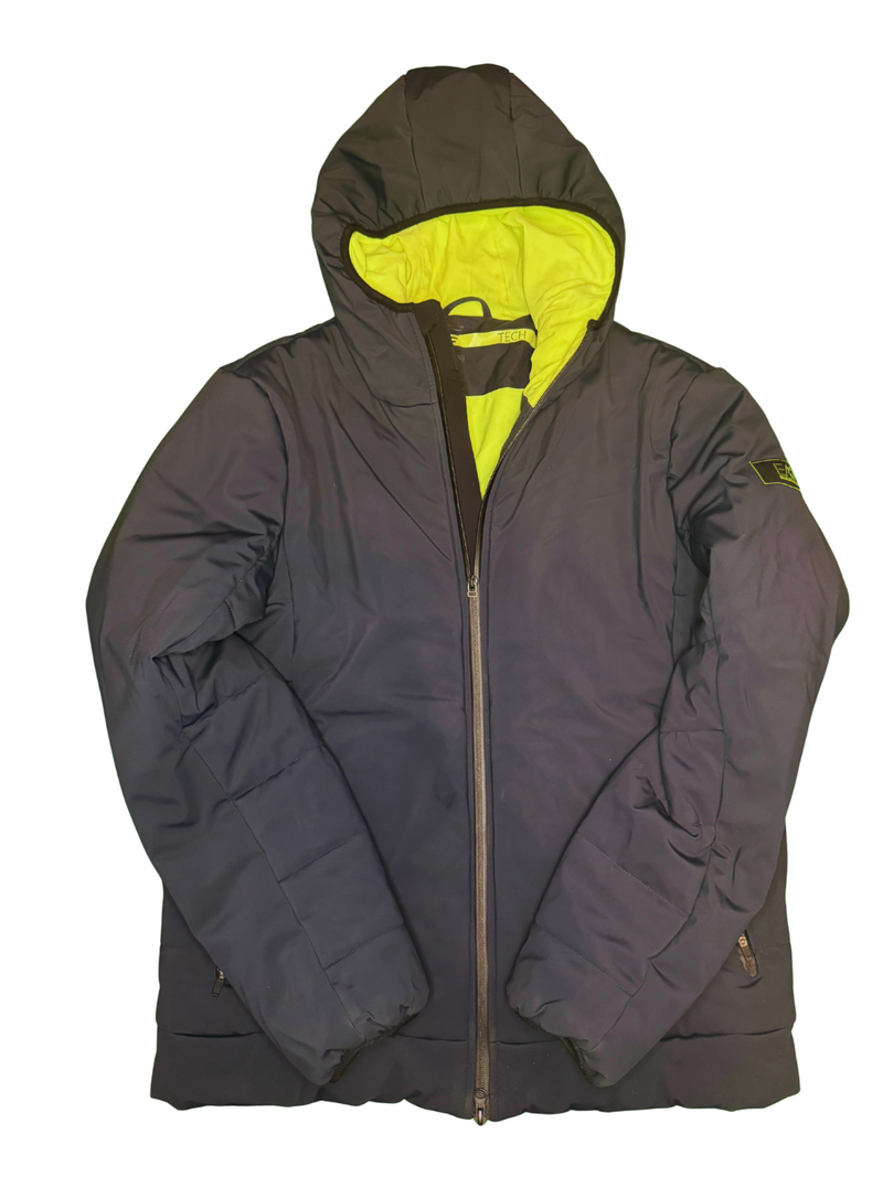 EA7 Emporio Armani Jacket Puffer Hooded Tech Black Neon Size L