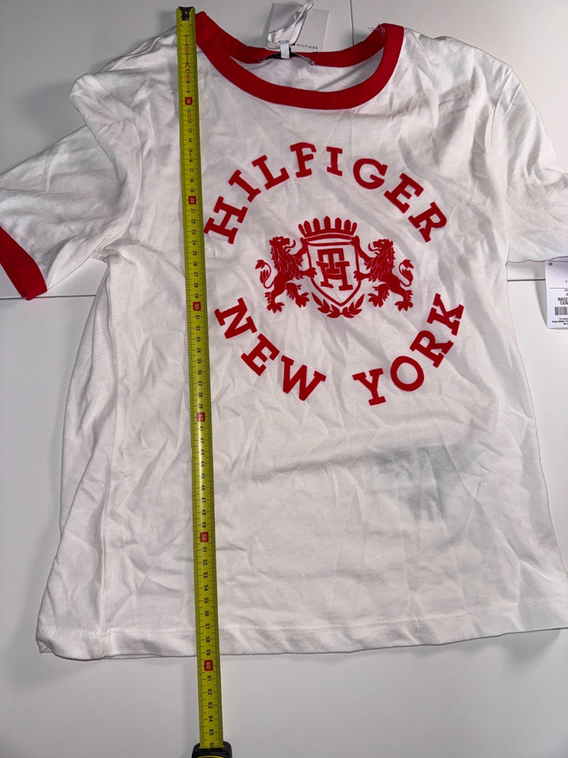 Tommy Hilfiger T-Shirt White Red Logo New York Crest Size S New