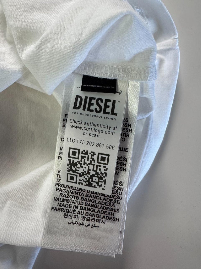 Diesel T-Shirt Big Logo White Red Graphic Cotton Size M