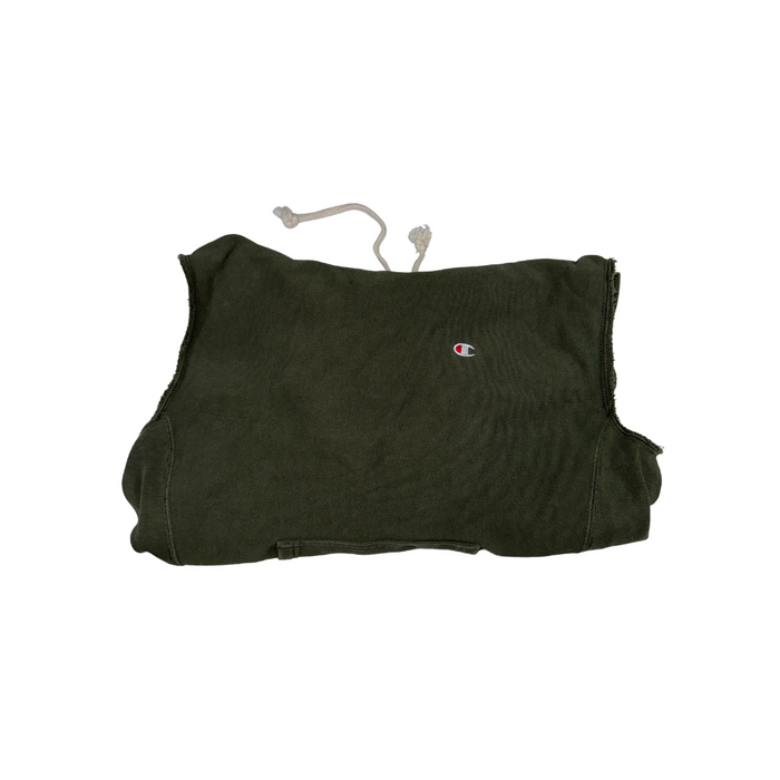 Champion Vintage Ärmelloser Hoodie Cut Off Olivgrün Größe M