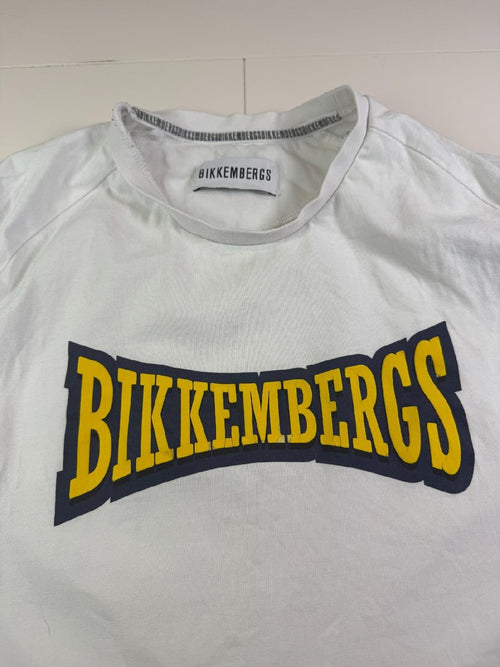 Bikkembergs T-Shirt White Big Logo Graphic Athletic Style Size L