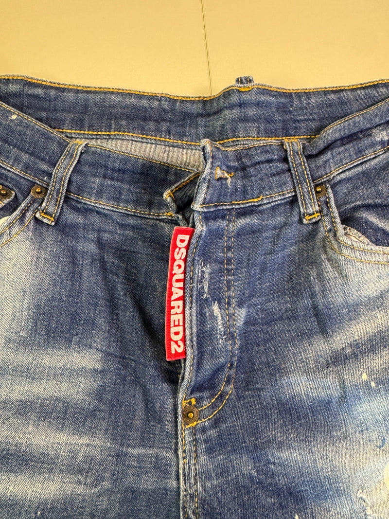 Dsquared2 Distressed Jeans Paint Splatter Y2K Slim Blue Size 50