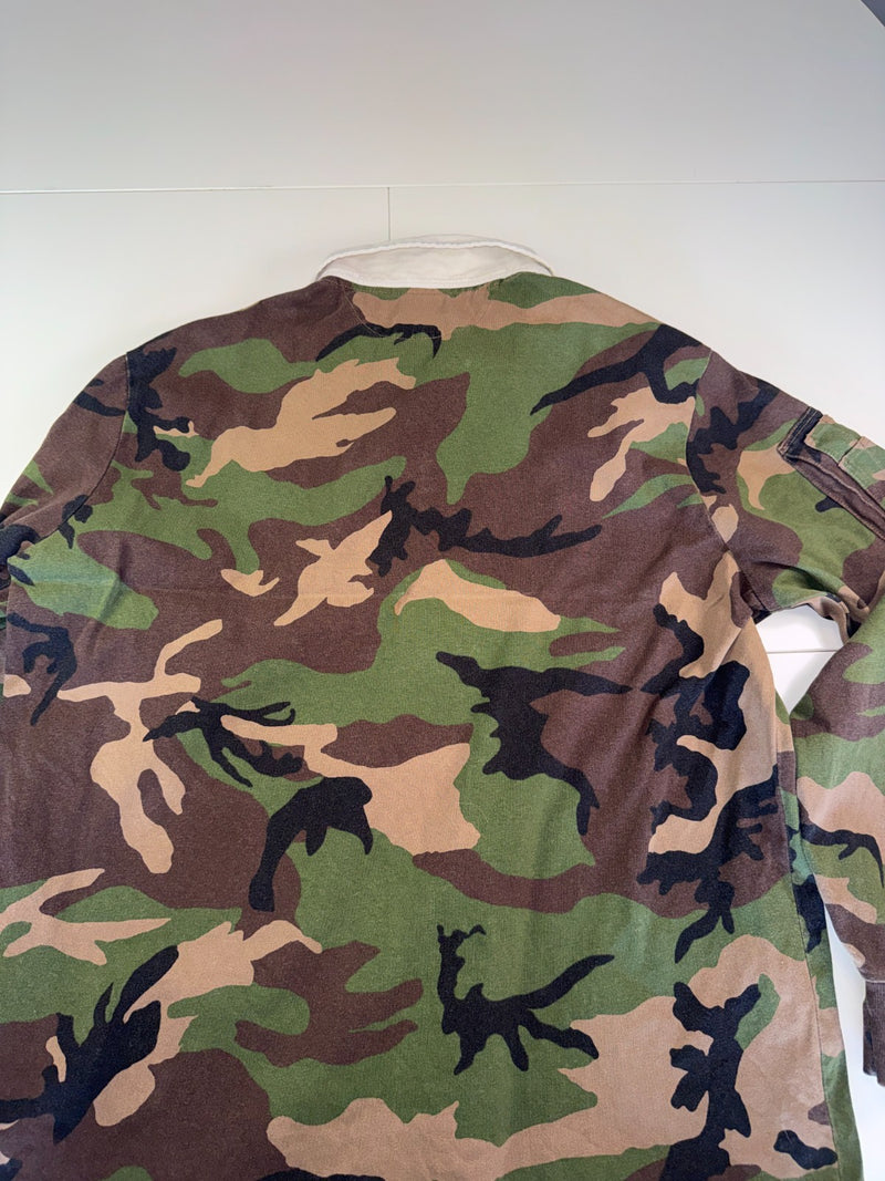 Men's Polo Ralph Lauren Sz L Rugby Polo Shirt Military Army Camo Skull Bone