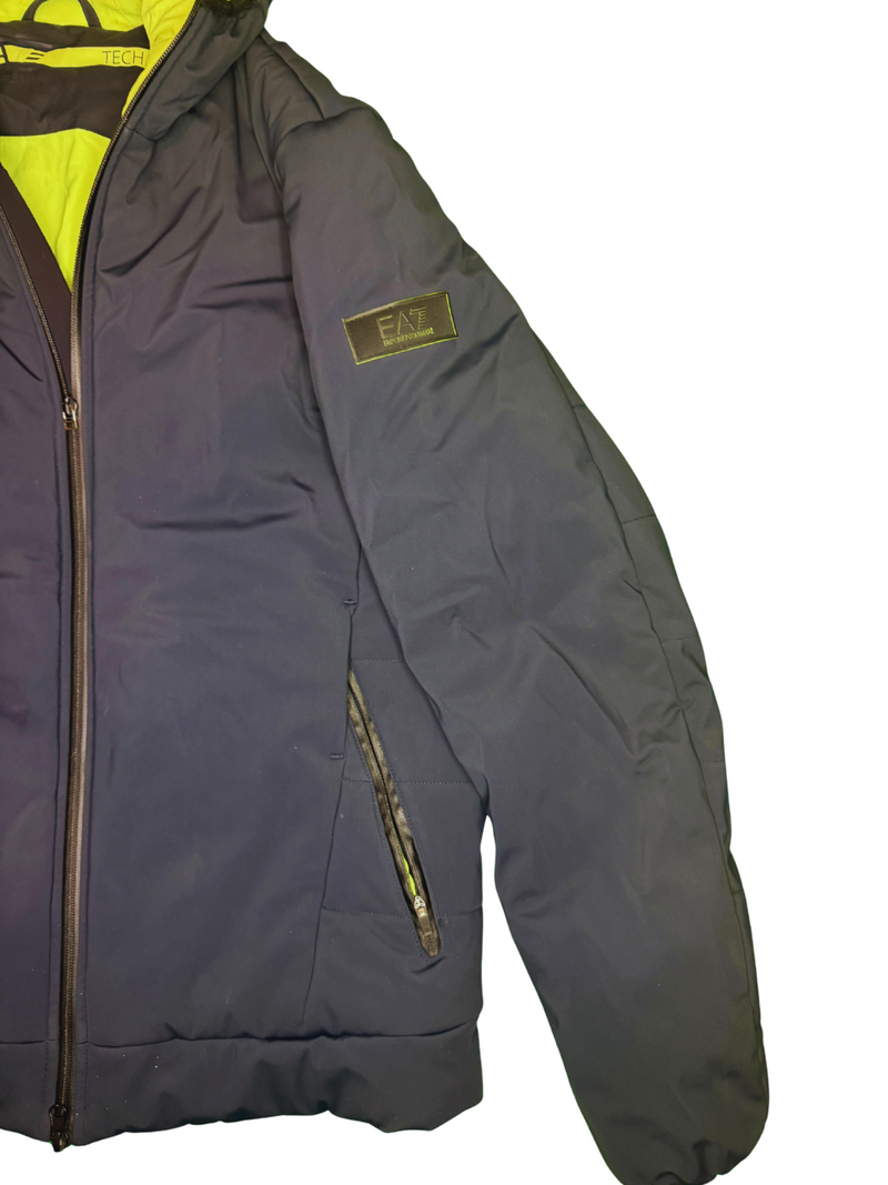 EA7 Emporio Armani Jacket Puffer Hooded Tech Black Neon Size L