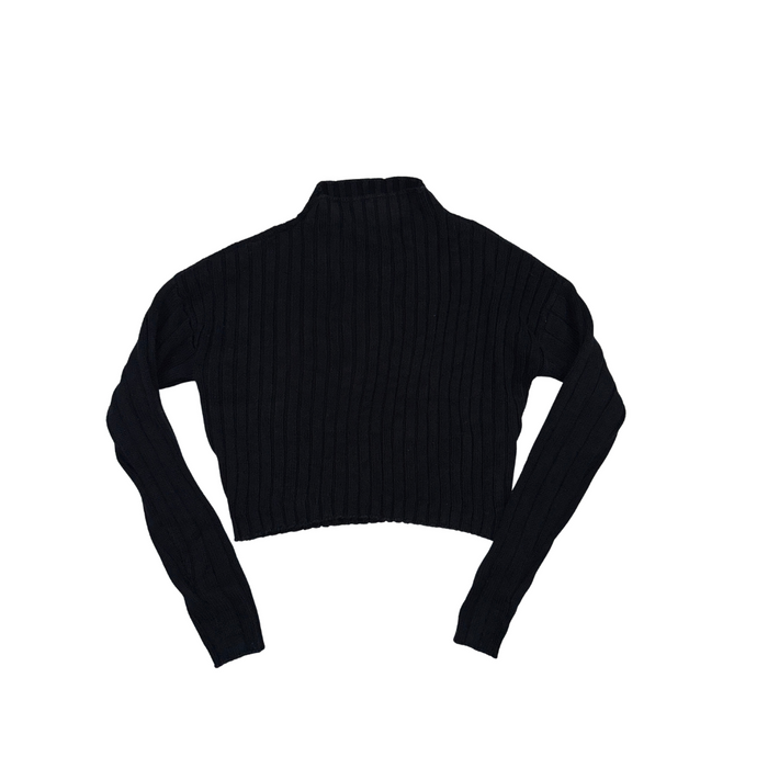 Guess Schwarzer Vintage Rippstrick Pullover Y2K Cropped Rollkragen