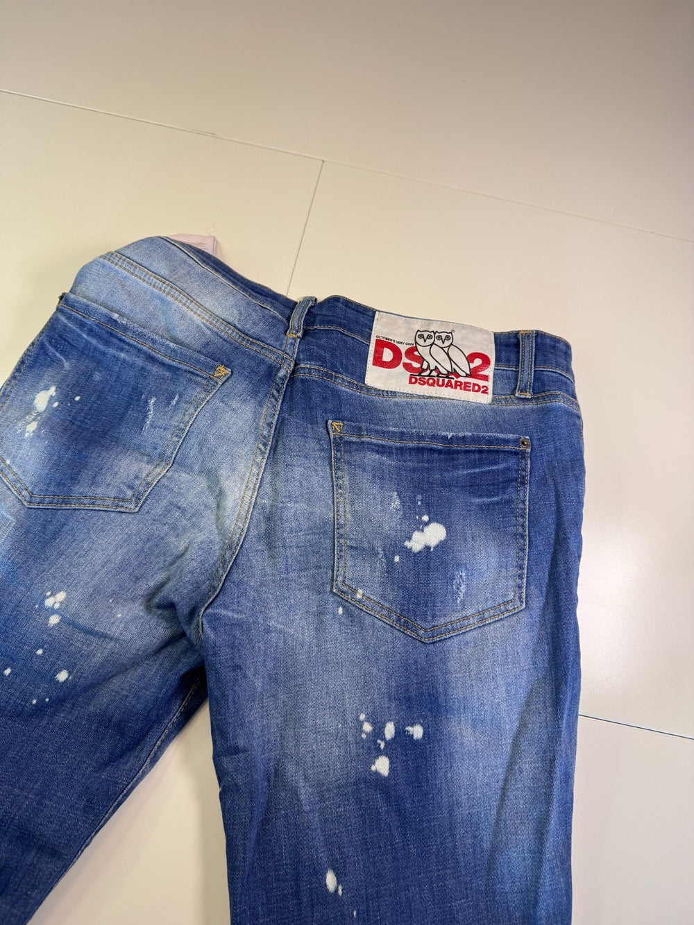 Dsquared2 Distressed Jeans Paint Splatter Y2K Slim Blue Size 50 — 6
