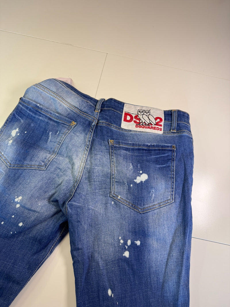 Dsquared2 Distressed Jeans Paint Splatter Y2K Slim Blue Size 50
