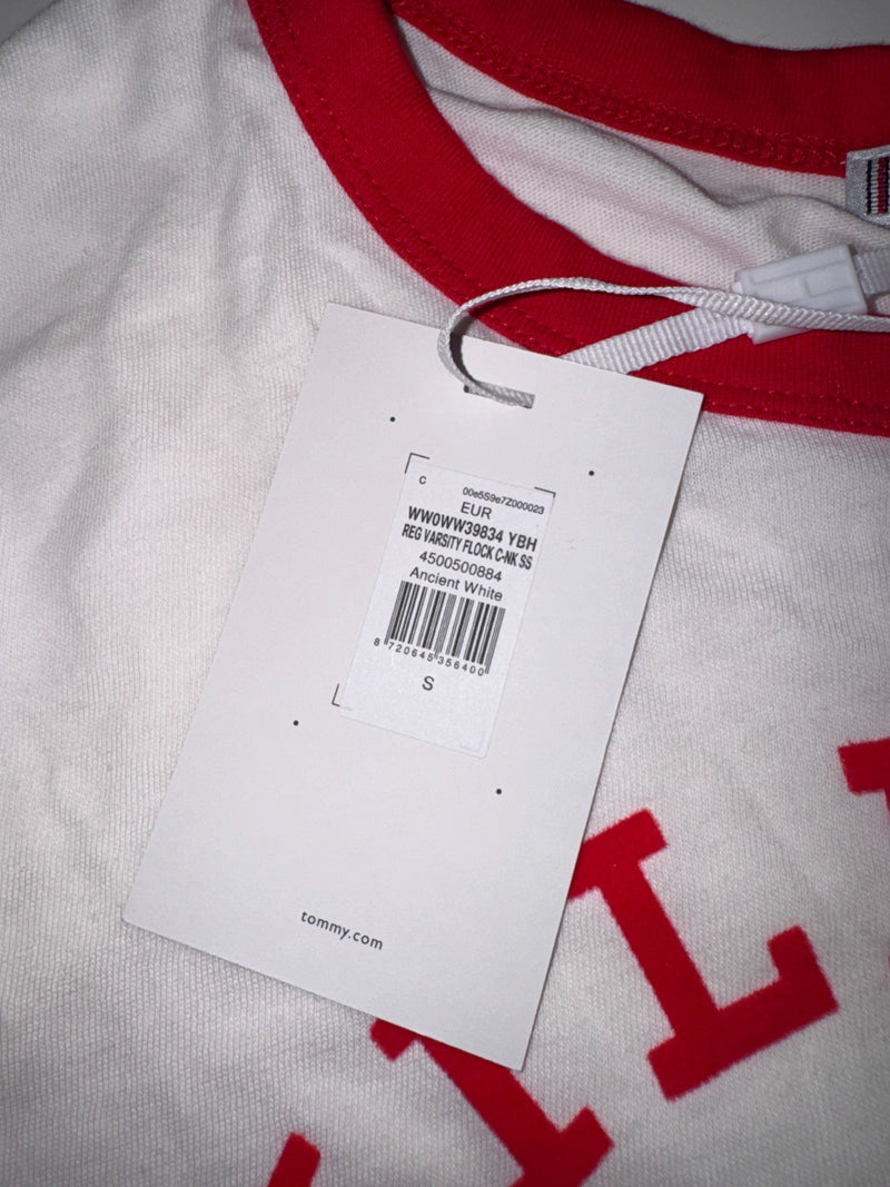 Tommy Hilfiger T-Shirt White Red Logo New York Crest Size S New