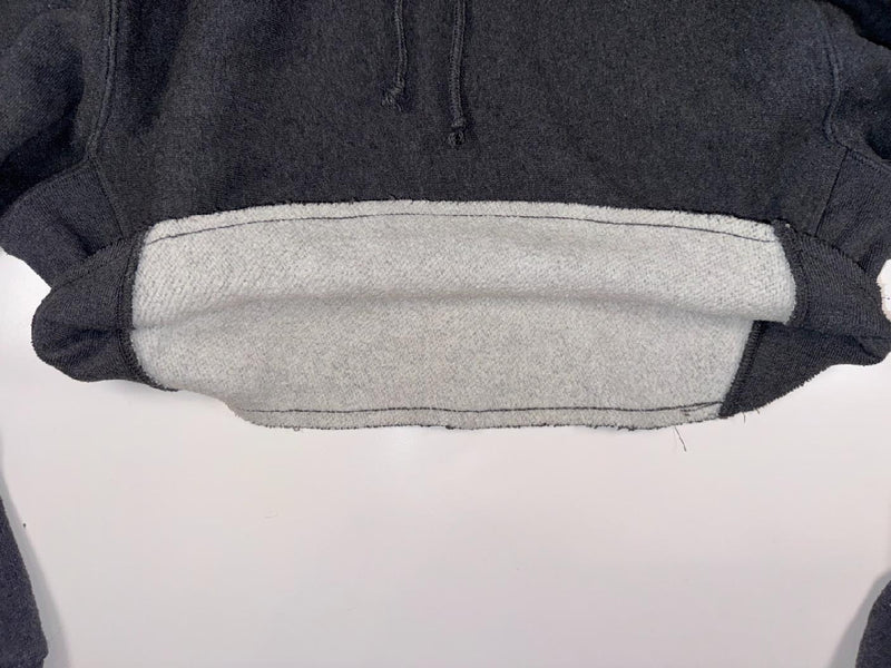 Champion Vintage Cropped Hoodie Y2K Grey Small Logo Size L