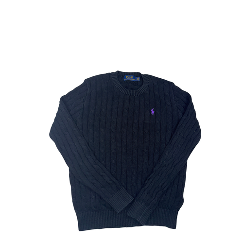 Polo Ralph Lauren Cable Knit Sweater Black Purple Pony Size L