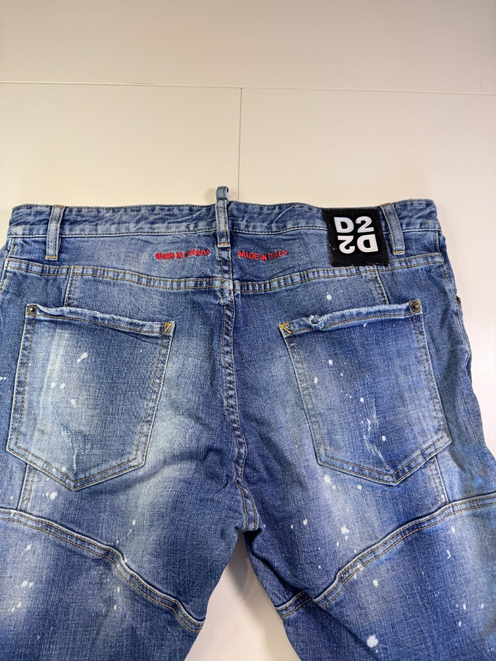 Dsquared2 Distressed Jeans Paint Splatter Y2K Slim Blue Size 54 — 4