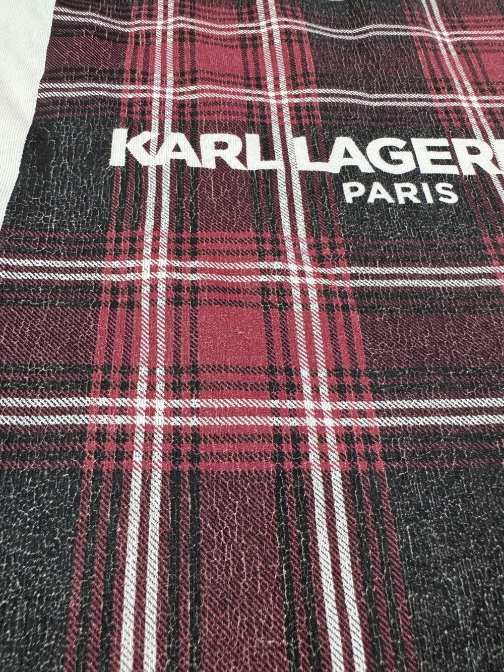 Karl Lagerfeld Paris T-Shirt Graphic Plaid Logo White Size S — 3