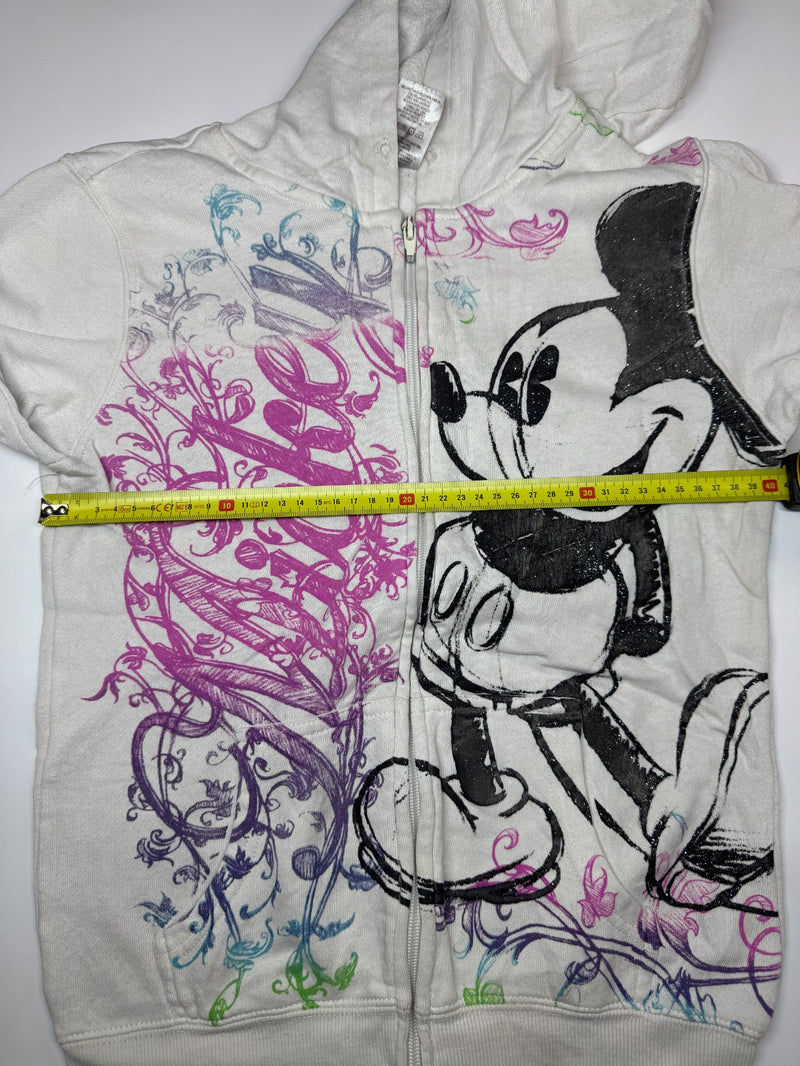 Disney Mickey Mouse Full Zip Hoodie Y2K White Graphic Size S