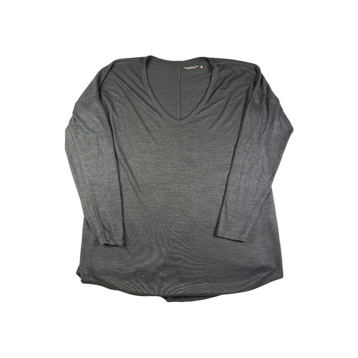 Abercrombie & Fitch Long Sleeve T-Shirt V-Neck Grey Basic Size XL