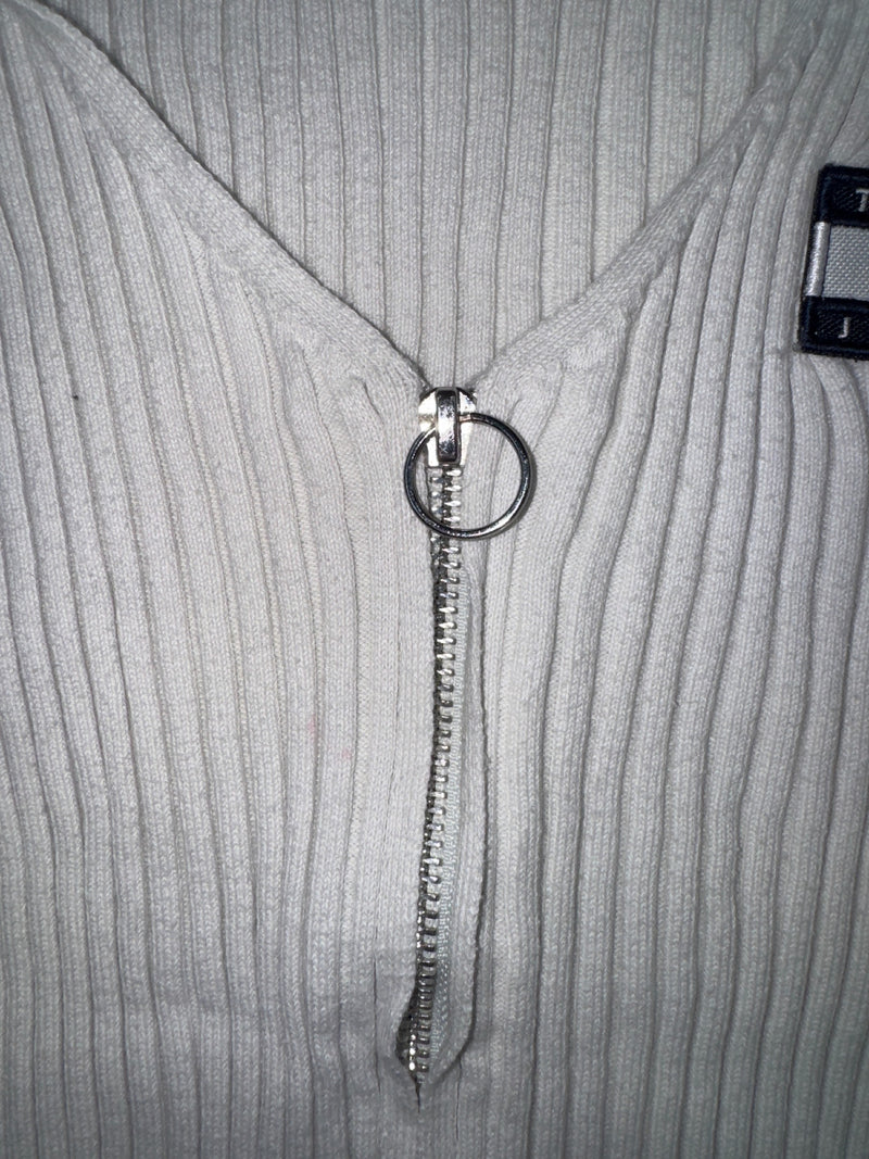 Tommy Jeans Vintage Y2K Ribbed Zip Knit Top Size M White