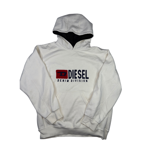 Diesel Denim Division Hoodie White Embroidered Logo Size S