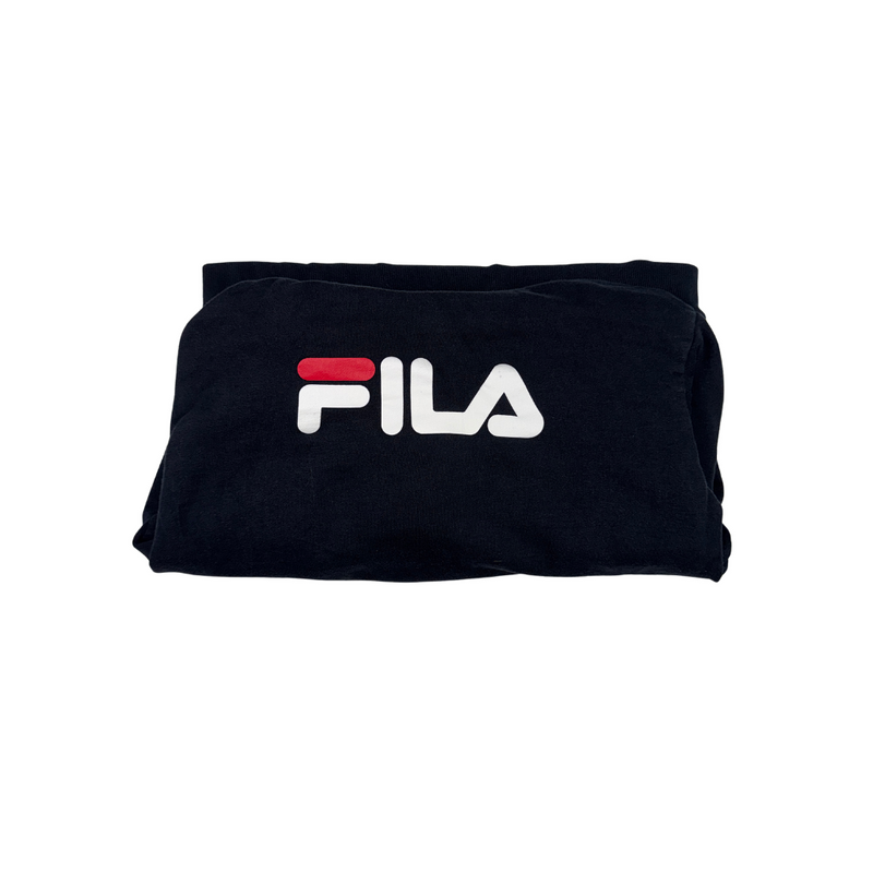 FILA Vintage Y2K Hoodie Black Pullover Sweatshirt Spellout Logo XS