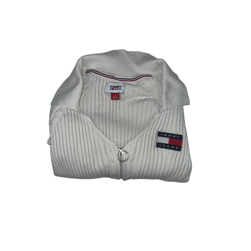 Tommy Jeans Vintage Y2K Ribbed Zip Knit Top Size M White