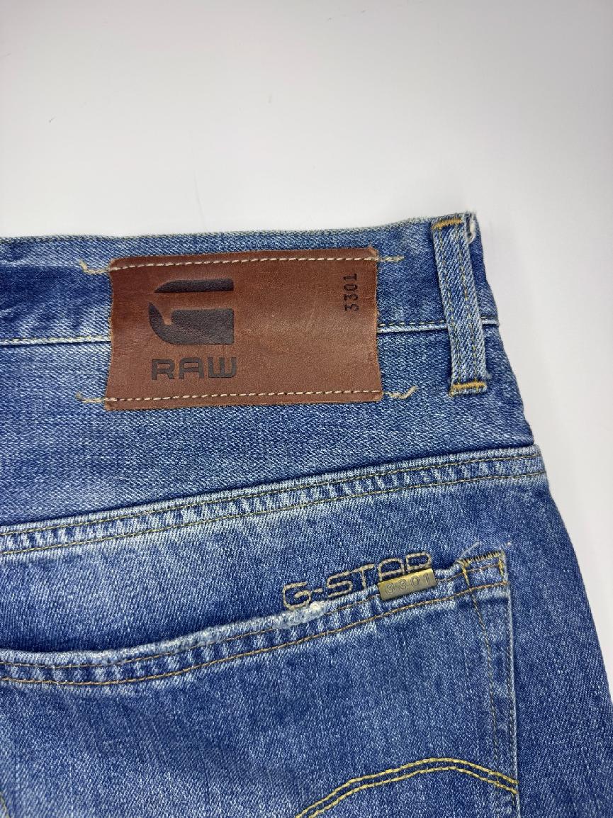 G-Star RAW 3301 Jeans Blue Denim Straight Fit Button Fly — 8