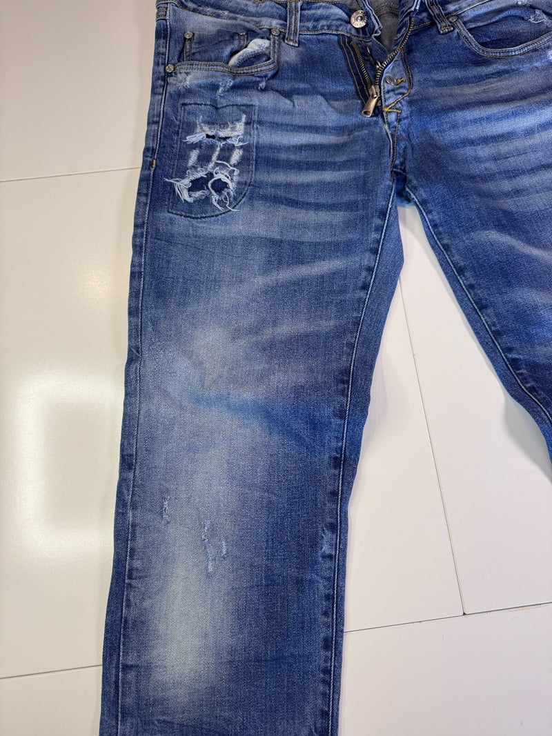 Adamus Vintage Jeans Y2K Slim Fit Blue Distressed Size L