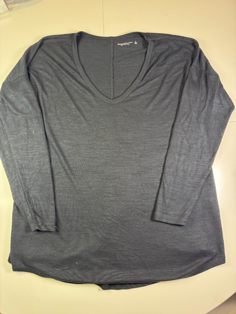 Abercrombie & Fitch Long Sleeve T-Shirt V-Neck Grey Basic Size XL — 2