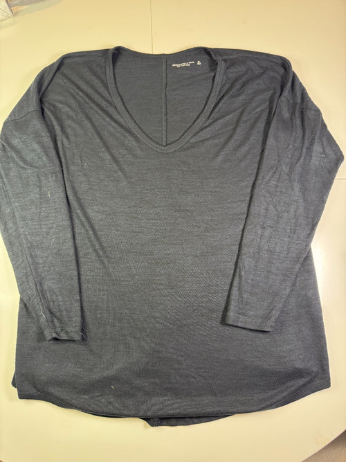 Abercrombie & Fitch Long Sleeve T-Shirt V-Neck Grey Basic Size XL