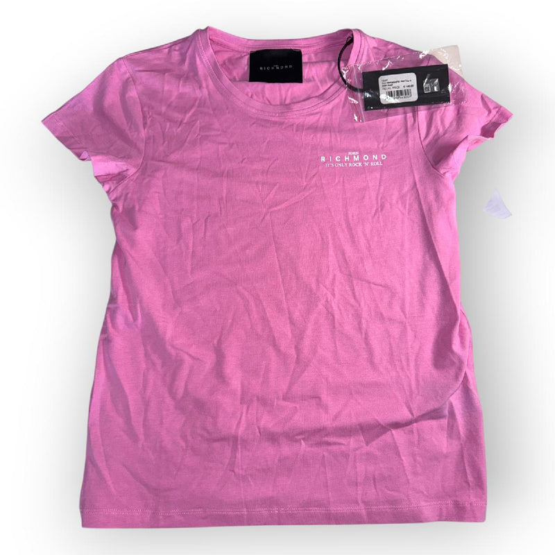 John Richmond T-Shirt Pink Logo Graphic Cotton Stretch Size S New