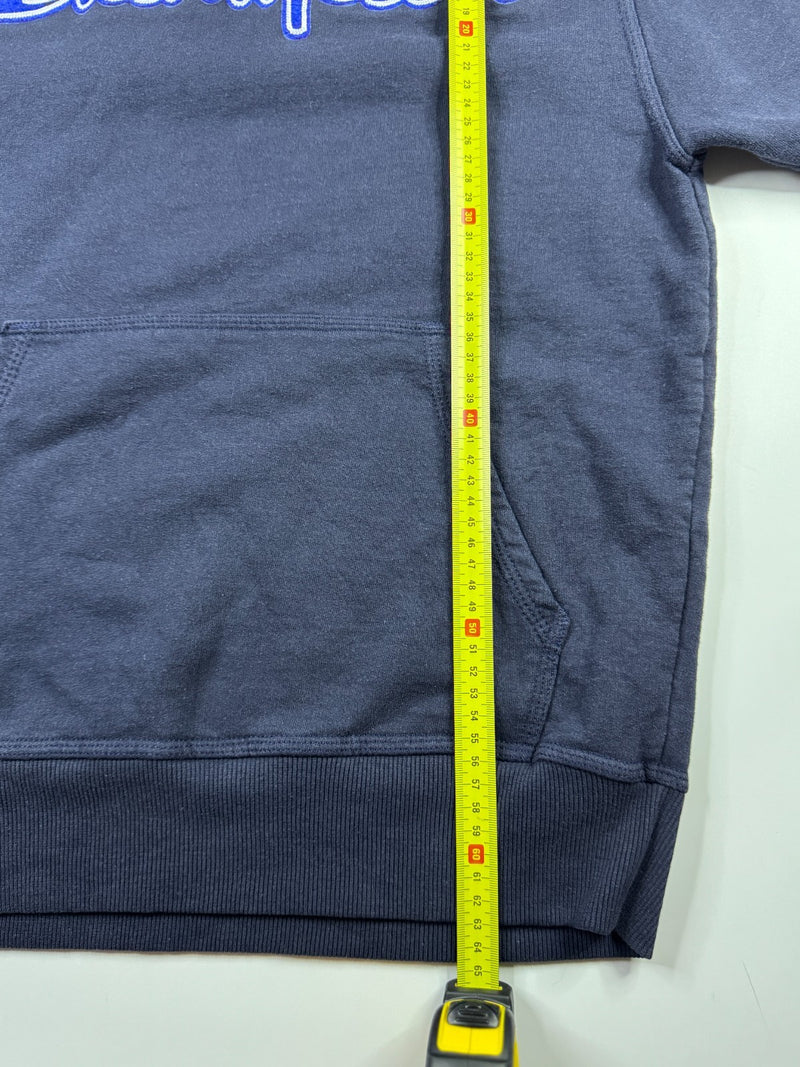 Champion Vintage Y2K Hoodie Navy Blue Spellout Logo Pullover Streetwear S