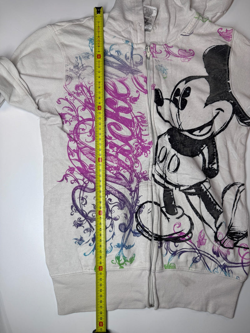 Disney Mickey Mouse Full Zip Hoodie Y2K White Graphic Size S