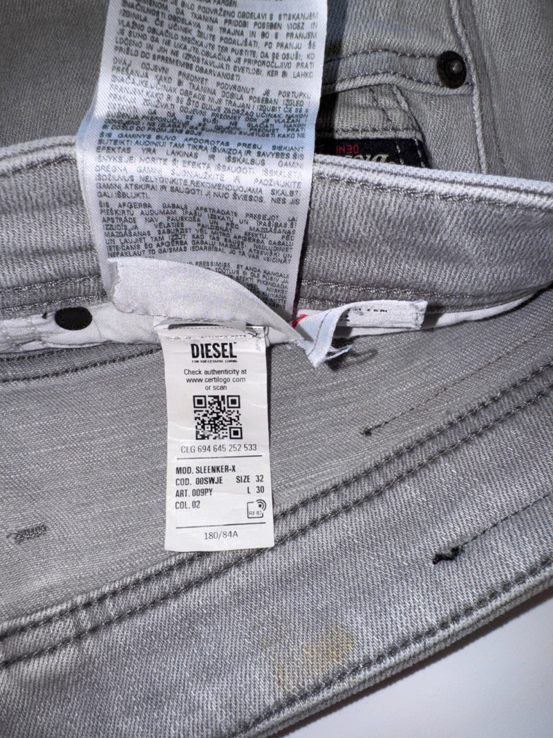 Diesel Sleenker Skinny Jeans Y2K Grey Size W32 L30