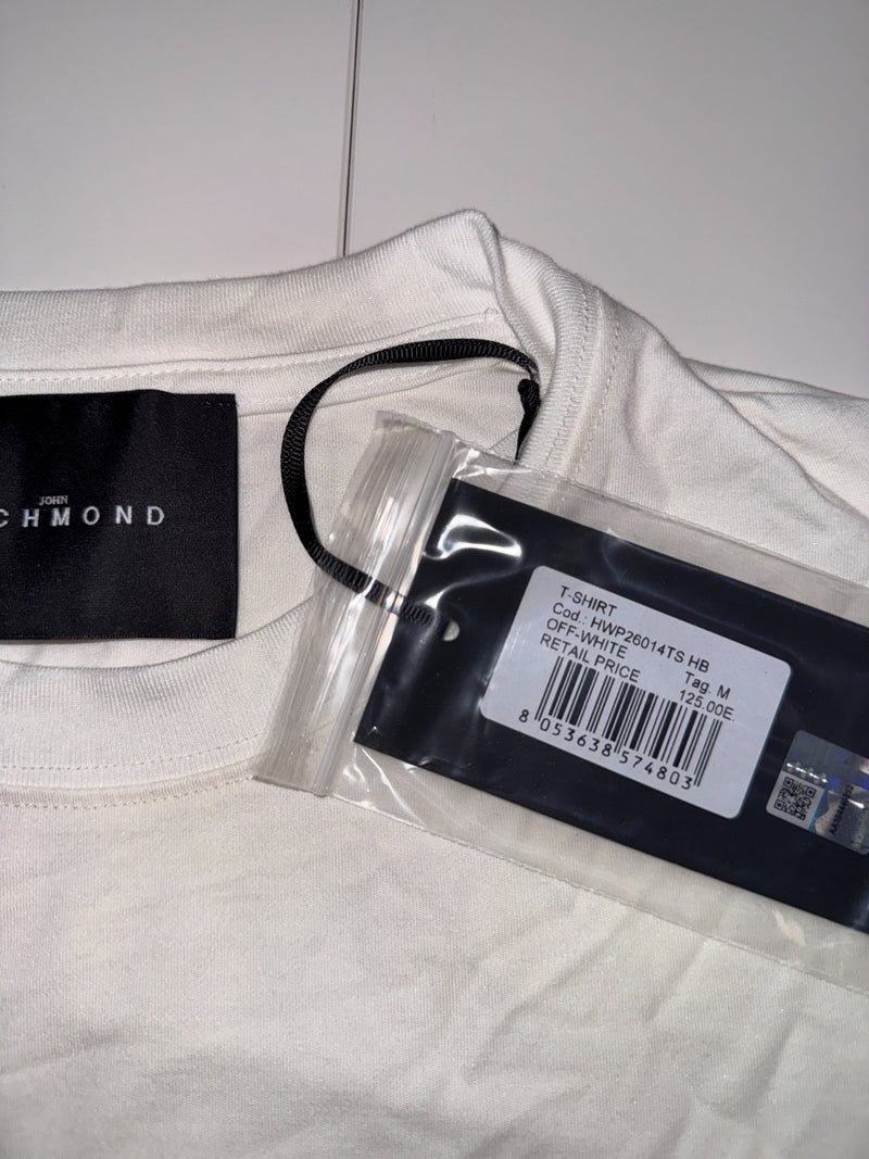 John Richmond T-Shirt White Logo Graphic Cotton Stretch Size M New