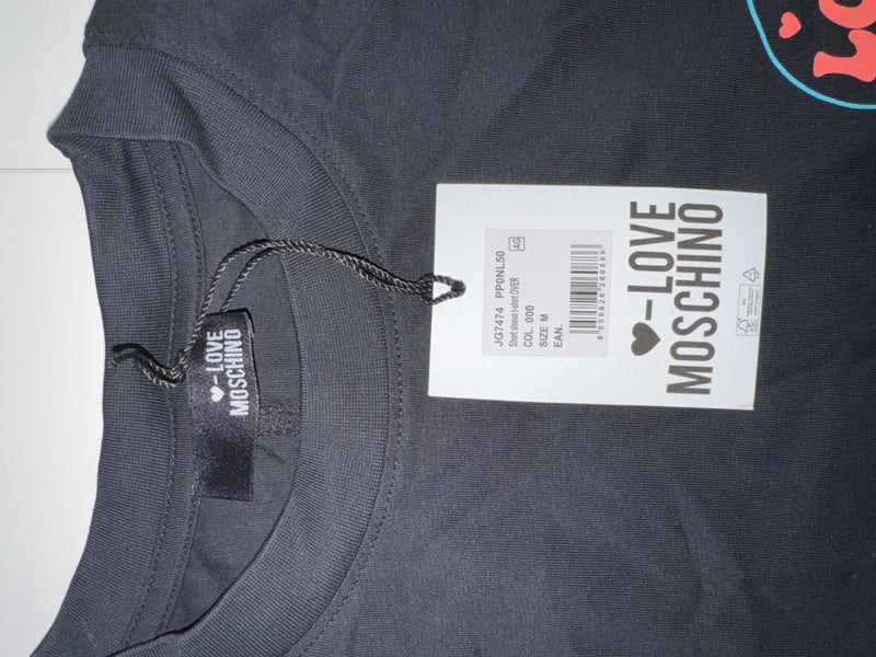 Love Moschino T-Shirt Black Crop Logo Heart Graphic Size M New