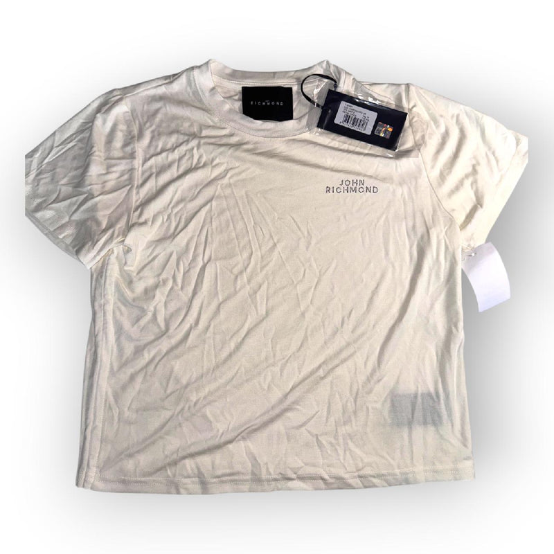 John Richmond T-Shirt White Logo Graphic Cotton Stretch Size M New