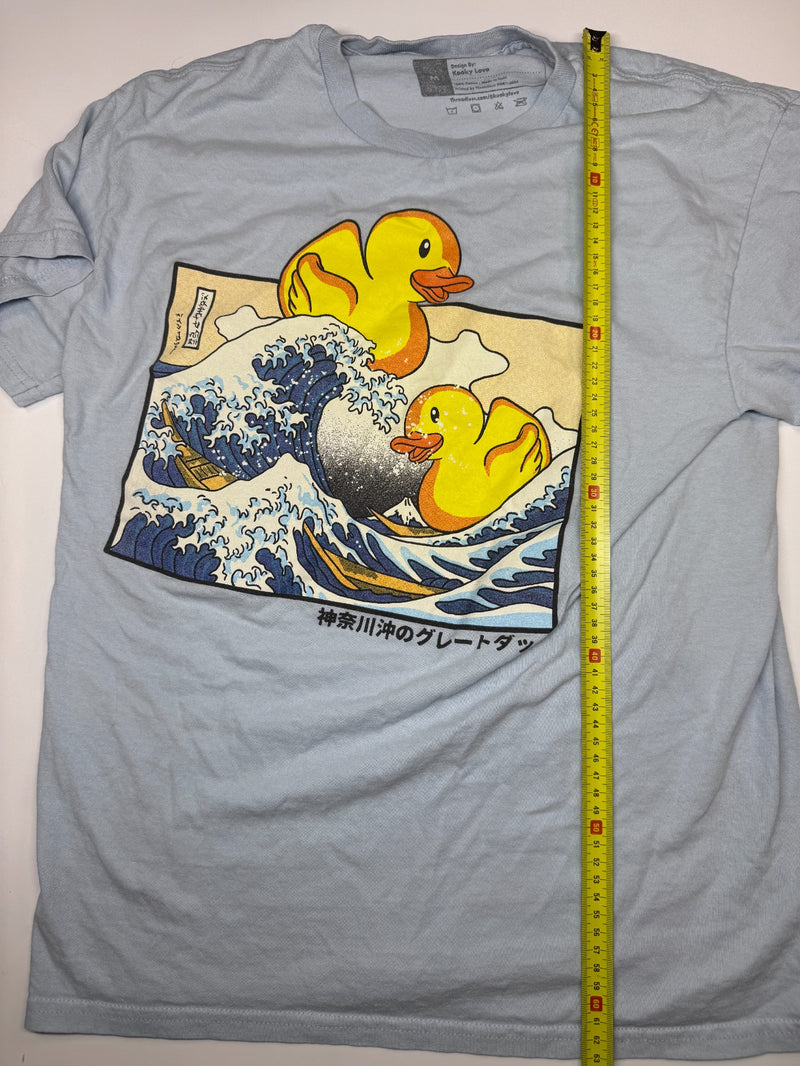 Kooky Love Great Wave Rubber Duck Graphic T-Shirt Size M Light Blue