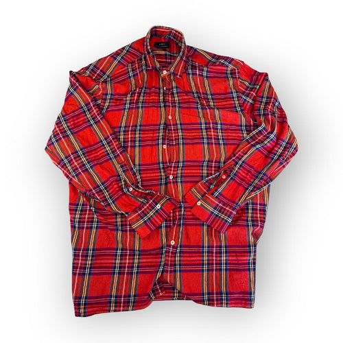 Zara Vintage Flannel Shirt Red Plaid Relaxed Fit Size L