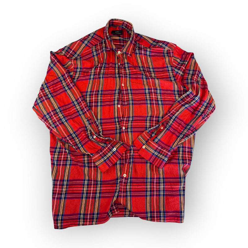Zara Vintage Flannel Shirt Red Plaid Relaxed Fit Size L