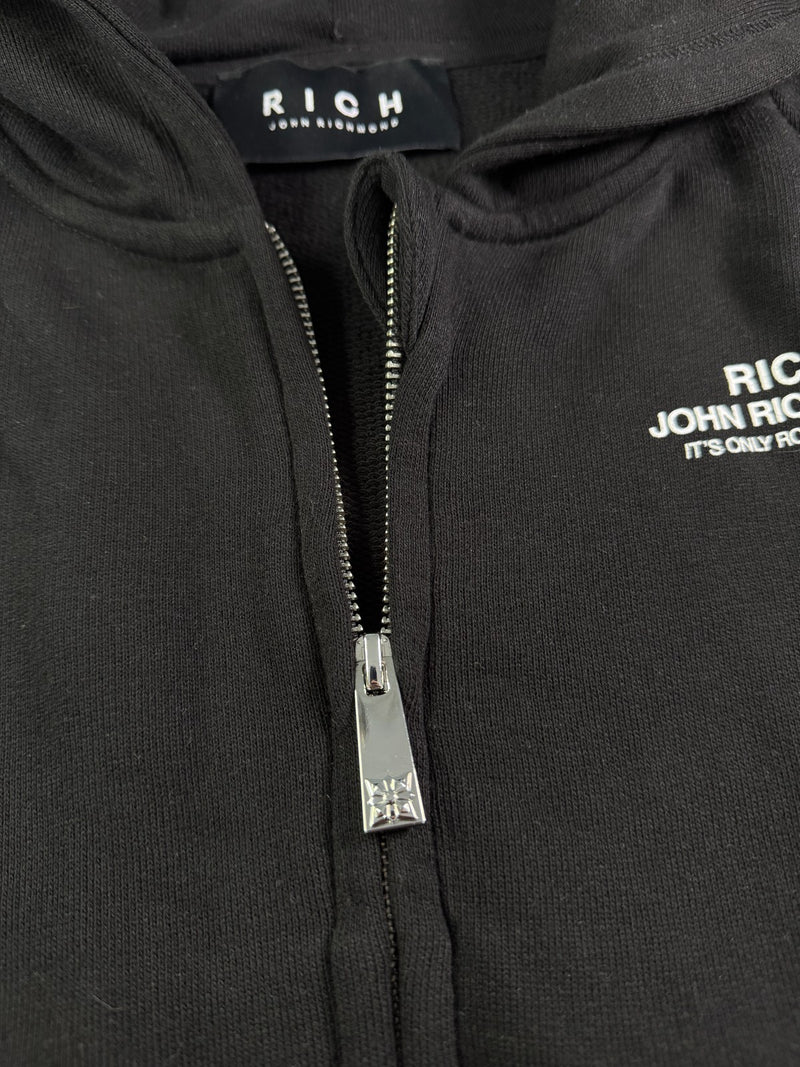 John Richmond RICH Cropped Hoodie Black Zip Minimal Logo Size M