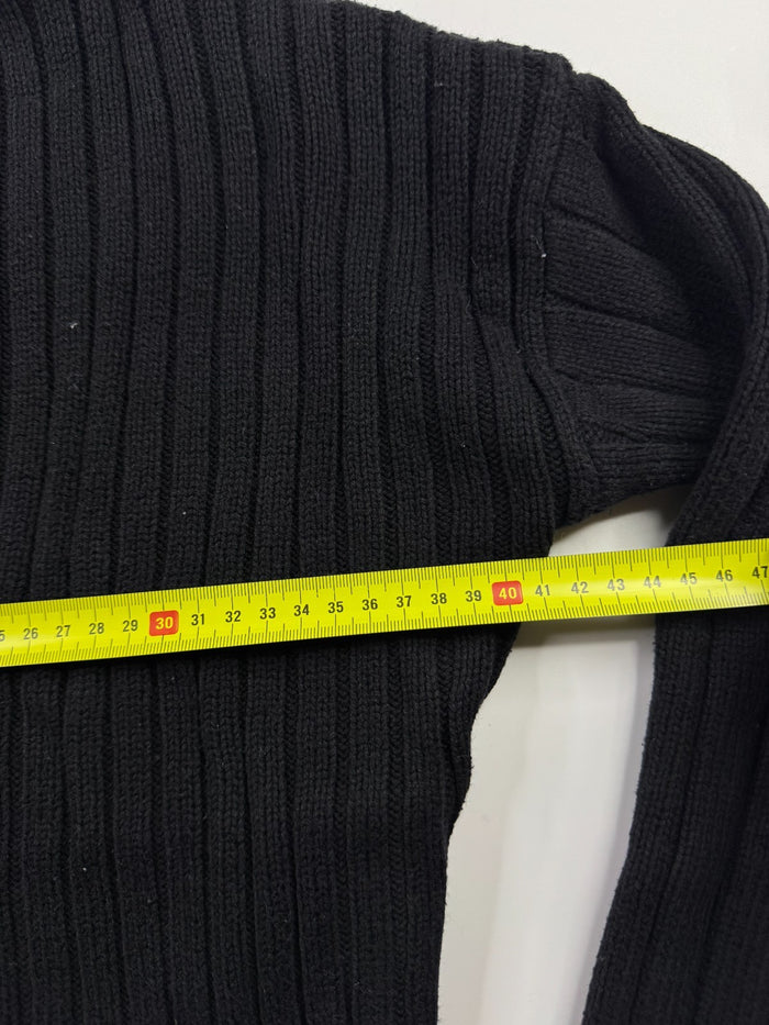 Guess Schwarzer Vintage Rippstrick Pullover Y2K Cropped Rollkragen