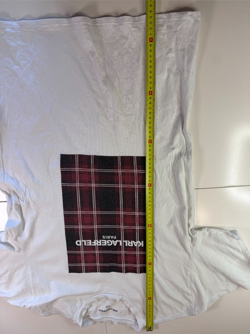 Karl Lagerfeld Paris T-Shirt Graphic Plaid Logo White Size S
