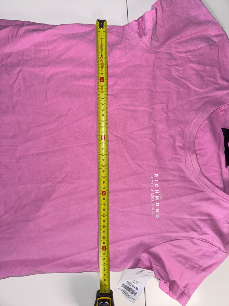 John Richmond T-Shirt Pink Logo Graphic Cotton Stretch Size S New